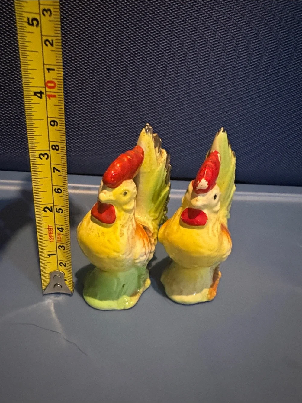 Vintage Ceramic Rooster Salt and Pepper Shakers - Yellow & Green